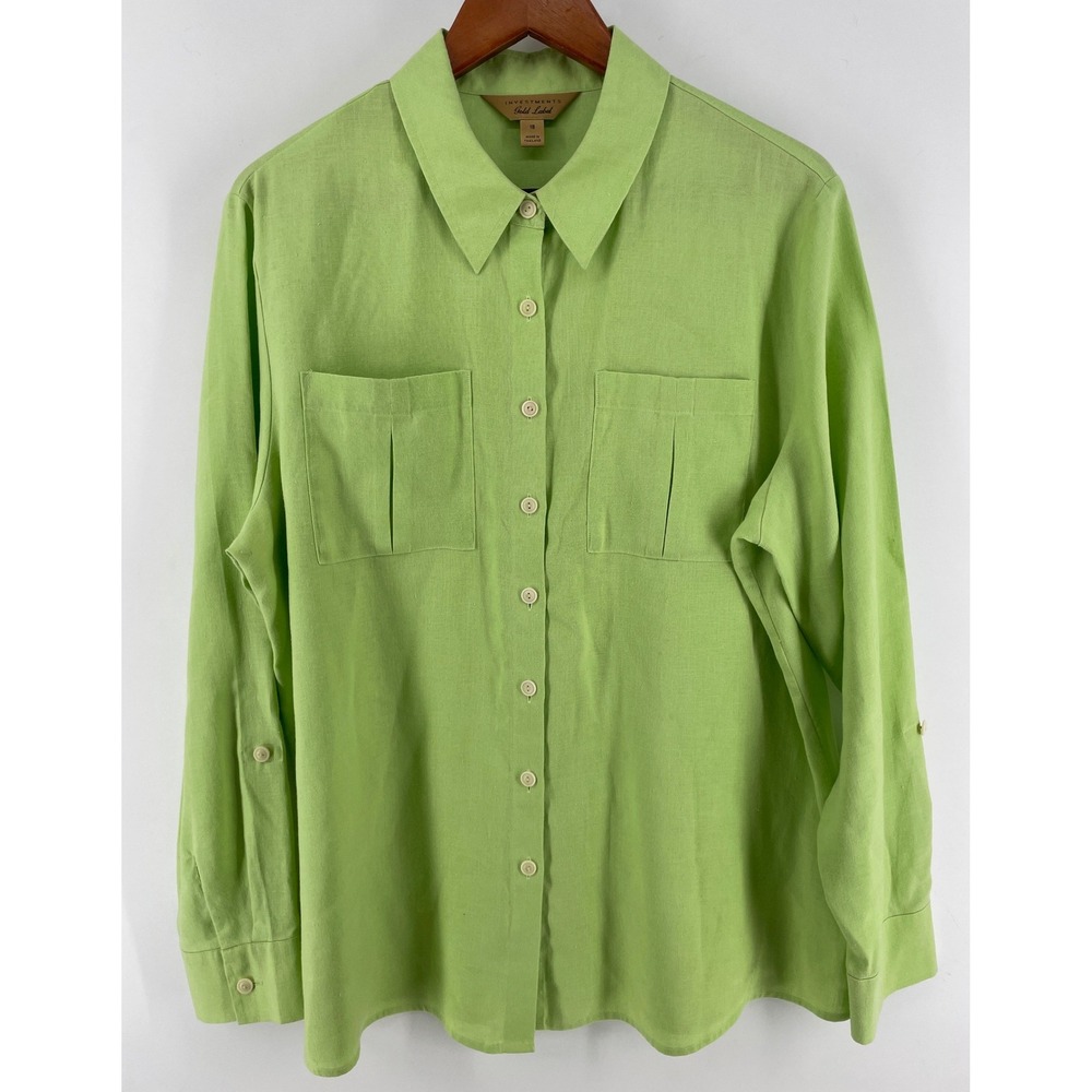 Investments Gold Label Button‎ Front Top Womens 18 Lime Green 100% Hemp Spring